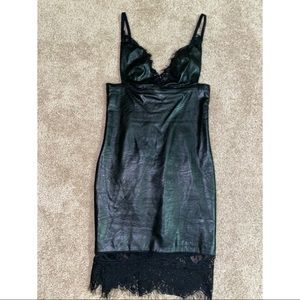 House of CB Faux leather dress with lace trim